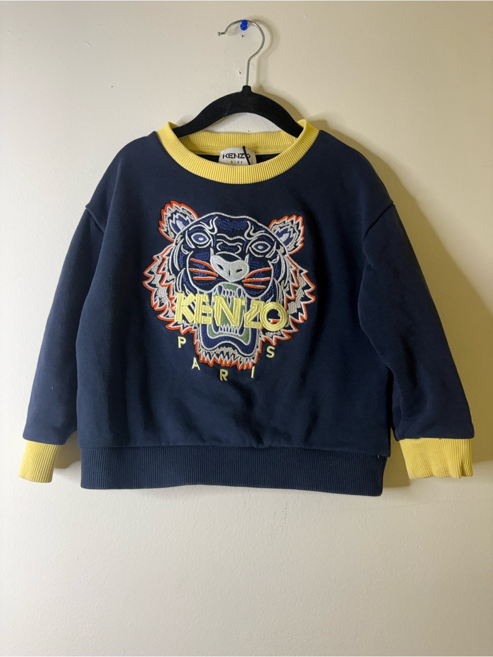 Kenzo Navy Sweatshirt with Yellow Trim & Embroidered Tiger